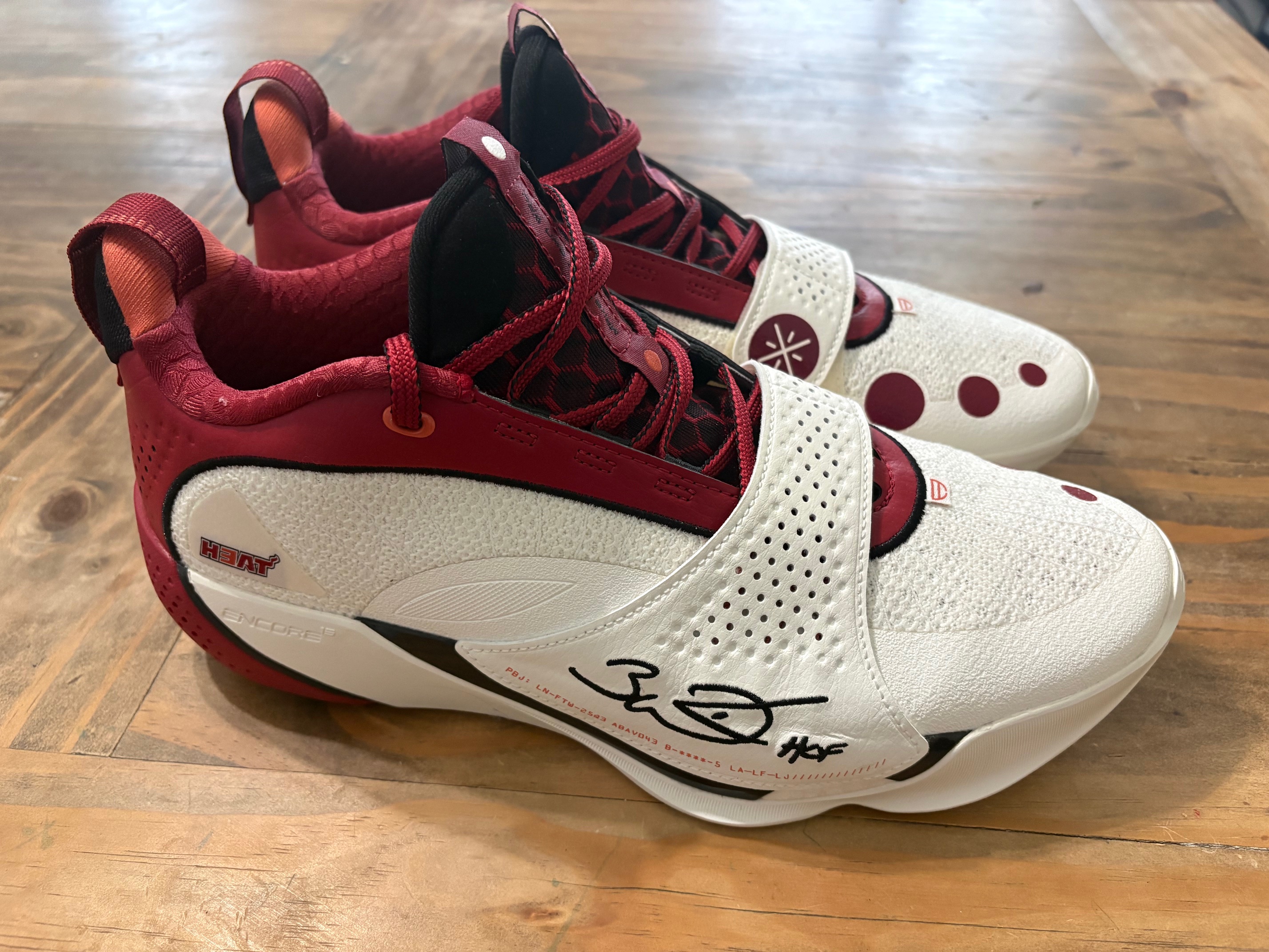 Way of Wade All City 13 Encore 305 - side profile showing white upper with HEAT branding, red collar, and Dwyane Wade signature